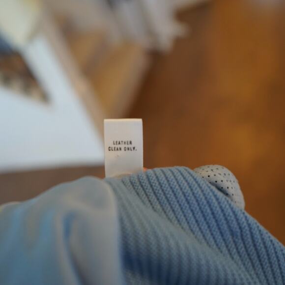 St. John Blue Wool Ribbed 1 button Jacket w perforated Leather with matching Top - Picture 6 of 11